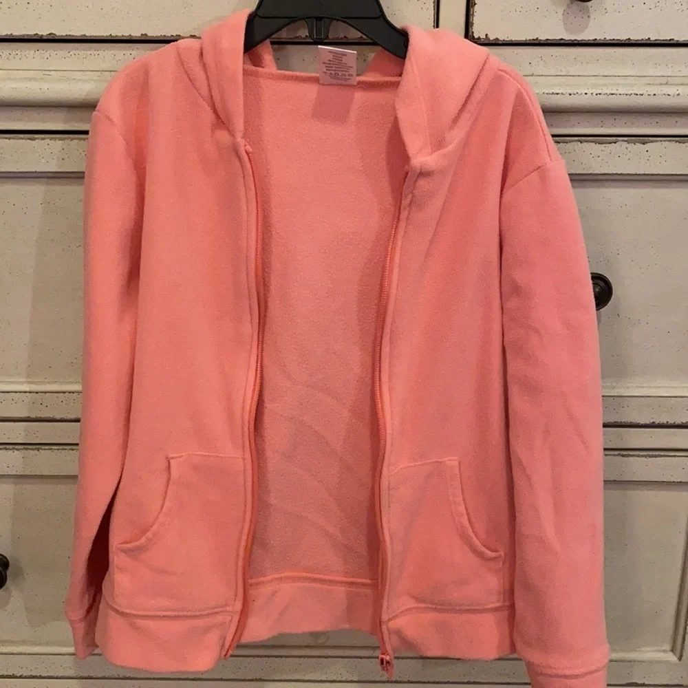 Gymboree peach pink coral fleece girls Medium jacket hoodie zipper closure 7/8​​